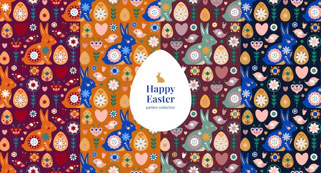 Happy easter card ansichtkaart met konijn ei bloemen