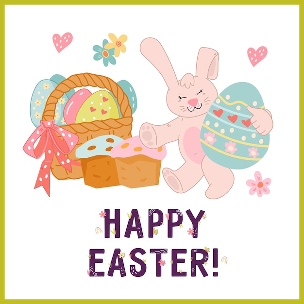 Happy easter card or banner vector illustration in flat style isolated