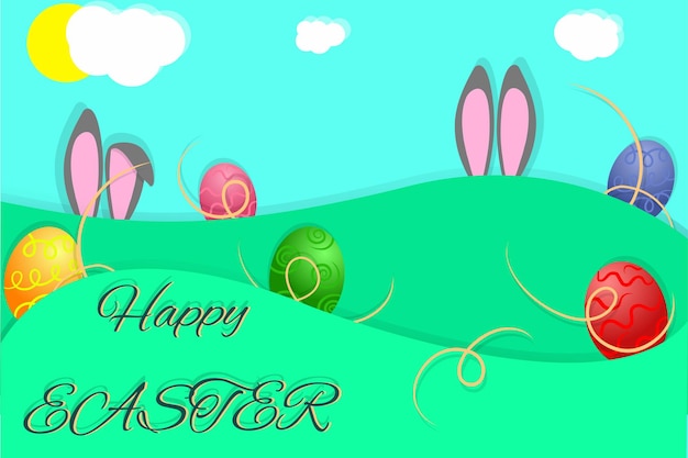 Happy easter card egg and bunny ears Background