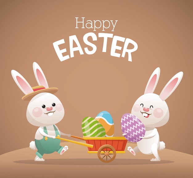 Vector happy easter card two bunny egg