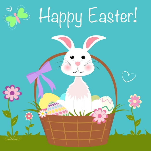 Happy Easter Card vectorillustratie met cartoon paashaas