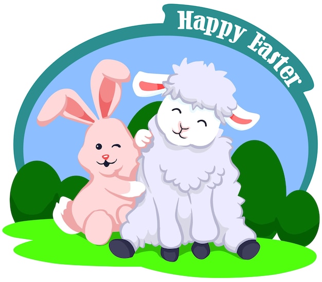 Vector a happy easter card with a bunny and a bunny