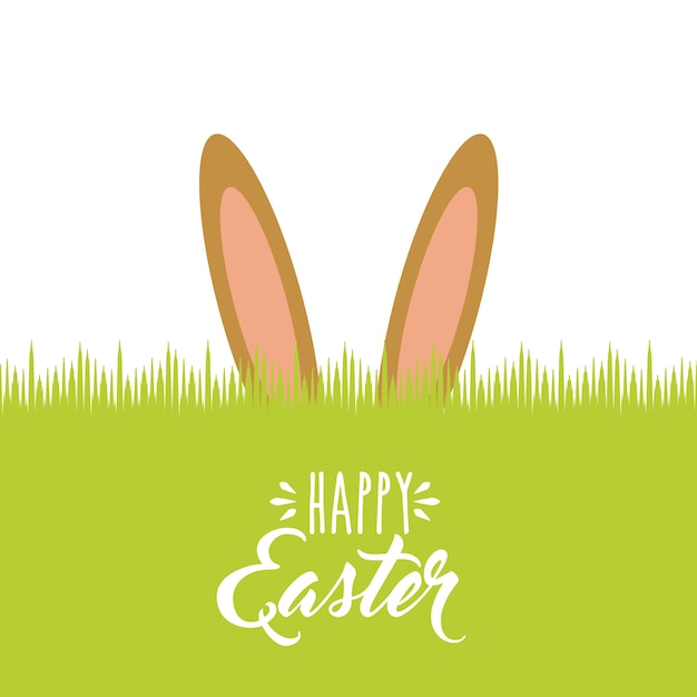 happy easter card with bunny ears icon
