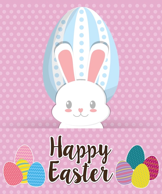 happy easter card with bunny and egg icon