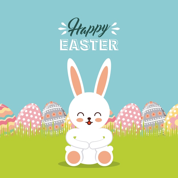 Happy easter card with bunny icon