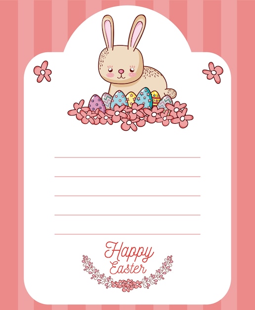 Happy easter card with cute animal cartoon