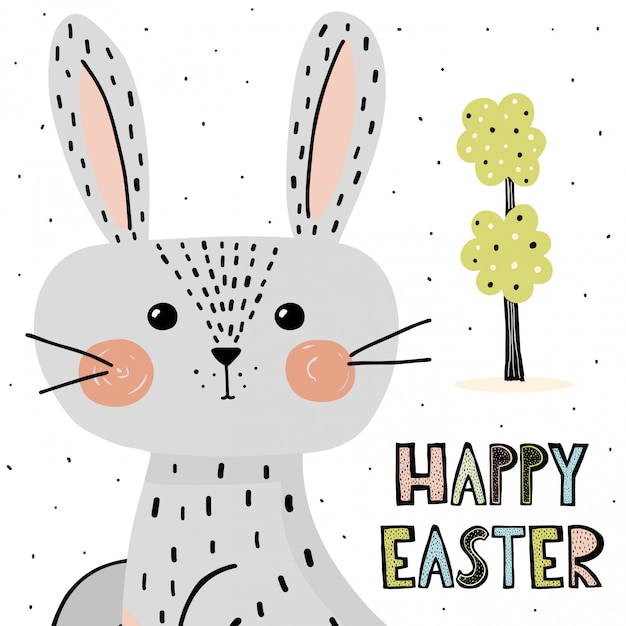 Happy Easter card with cute bunny