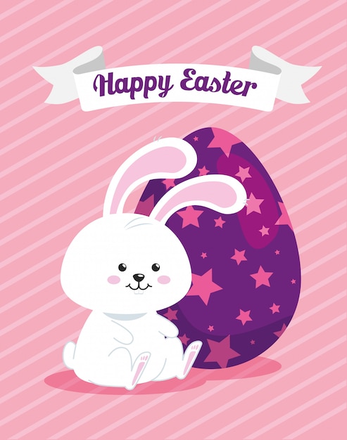 Happy easter card with cute rabbit and egg