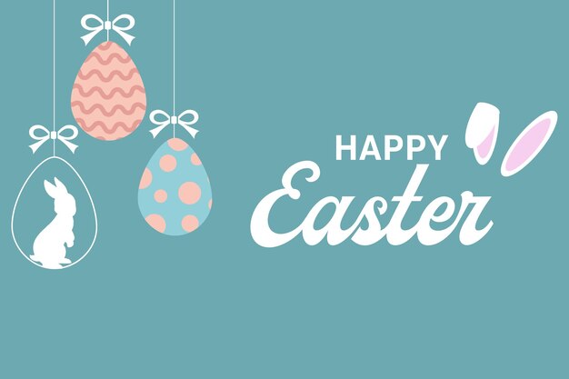 Happy Easter card with easter eggs garland and rabbit Greetings and presents for Easter Day