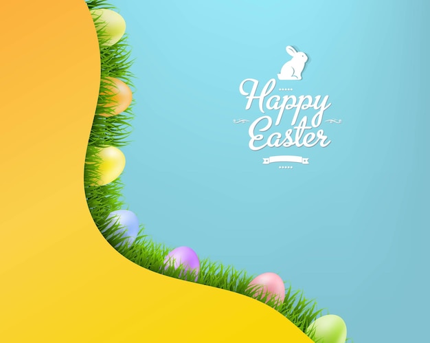 Happy easter card with grass and eggs with gradient mesh, vector illustration