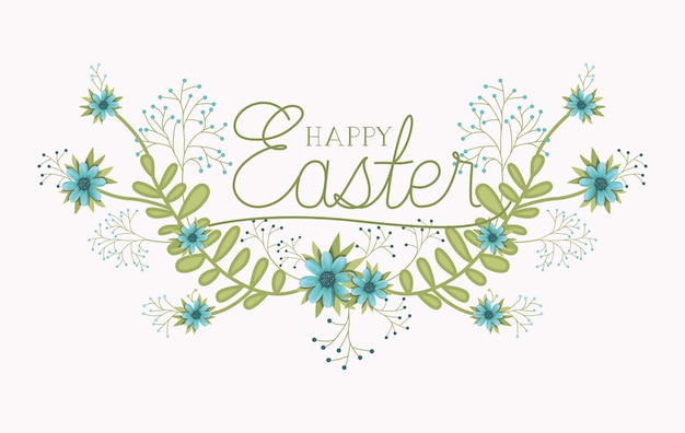 Happy easter card with handmade font and flowers