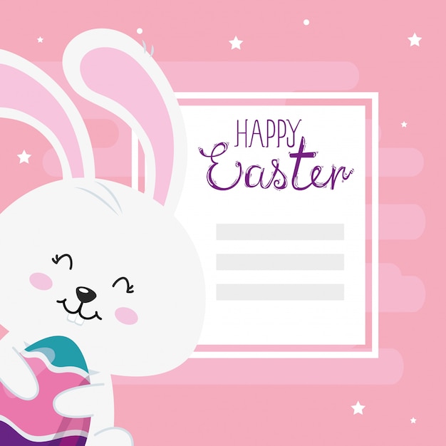 토끼와 장식 된 계란 행복 한 부활절 카드