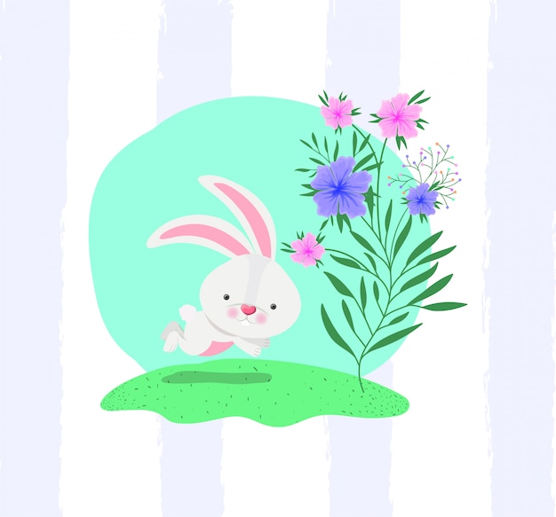 Happy easter card with rabbit in the garden