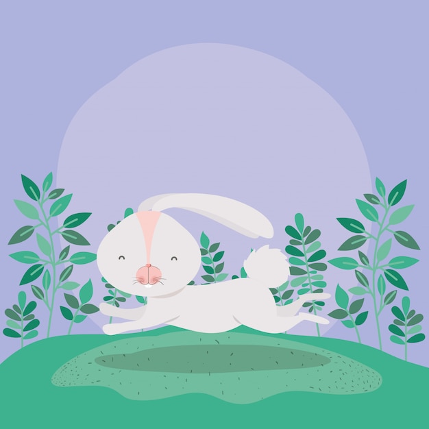 Vector happy easter card with rabbit in the garden