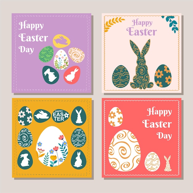 happy easter cards amp banners in trendy paper cut style with bunnies amp eggs in pastel colors