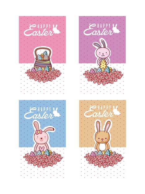 Happy easter cards collection with cute animals