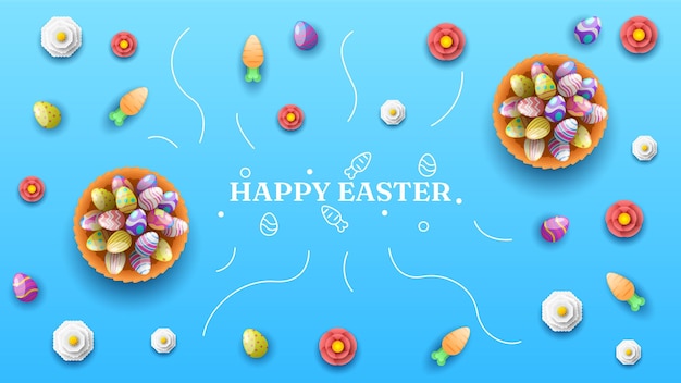 Happy easter carrots eggs grass greeting background vector design banner party invitation web