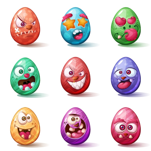 Happy easter cartoon egg set