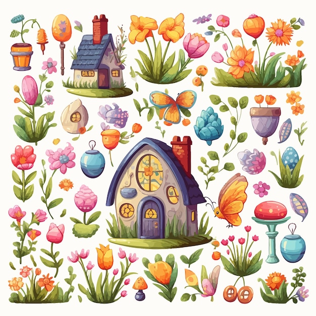 Happy_easter_cartoon_elementsDecorative_country_farm