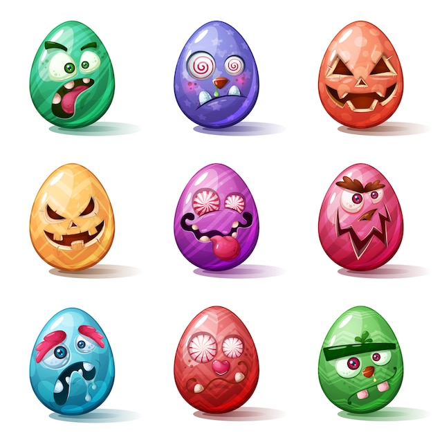 Vector happy easter cartoon. set egg icon