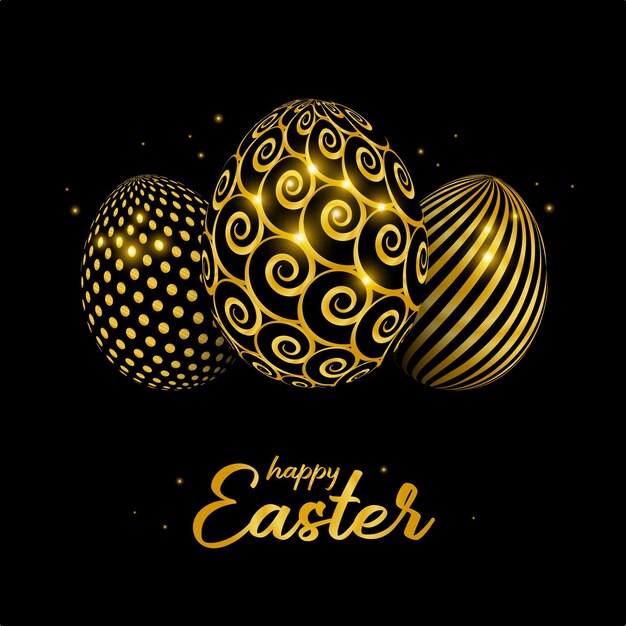 Vettore scheda felice di celebrazione di pasqua con l'uovo di pasqua decorato dorato