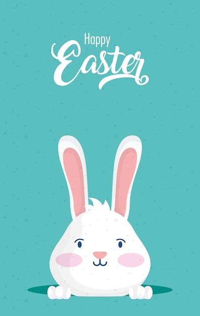 Happy easter celebration card with lettering and rabbit