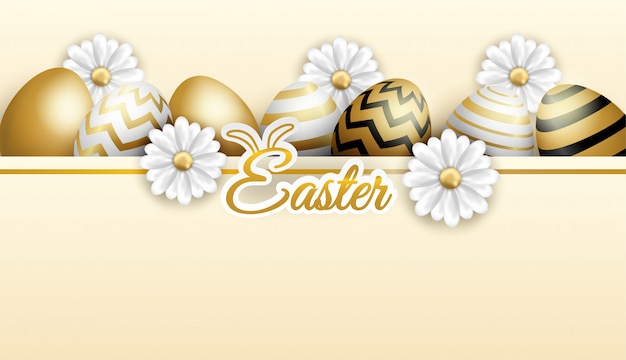 Happy easter celebration. golden, white easter egg on soft background.