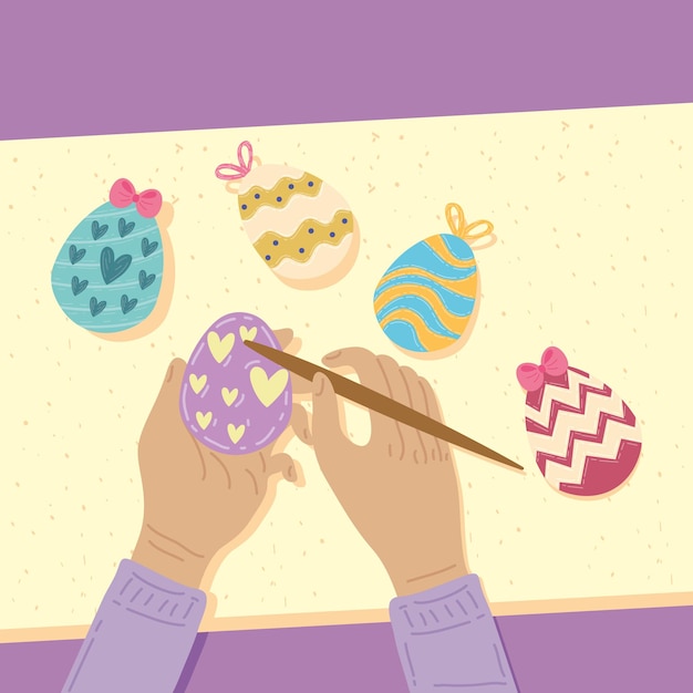 happy easter celebration hands painted eggs illustration design