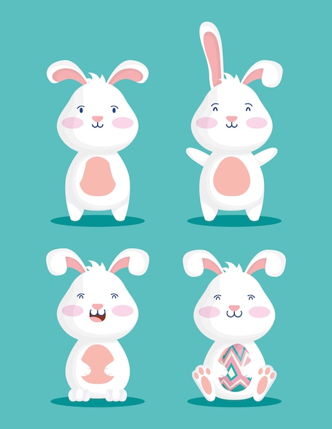 ウサギのキャラクターとハッピーイースターのお祝いイラスト