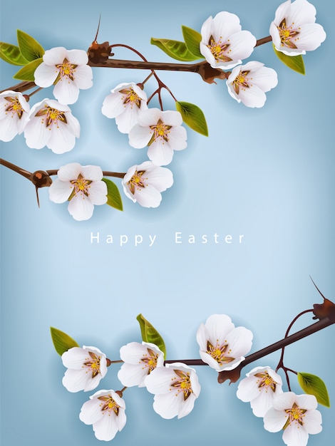 Vector happy easter. cherry flowers background
