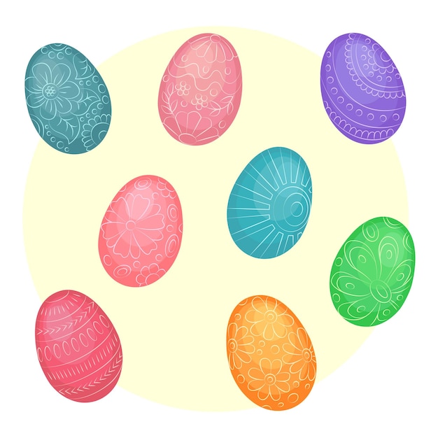 Happy Easter Colored vector Easter eggs Set of Easter eggs to create banners cards or posters