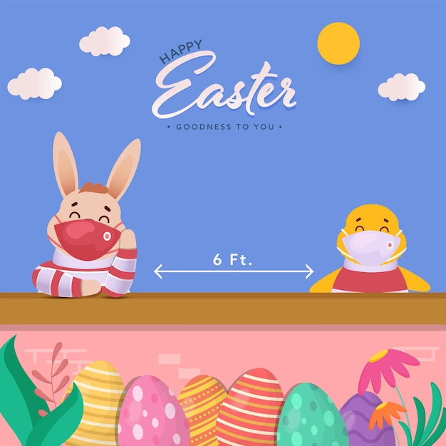 Happy easter concept with chick and bunny in mask