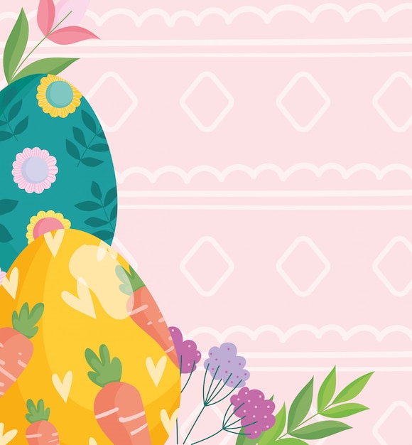 happy easter cute decorative eggs flowers event celebration illustration