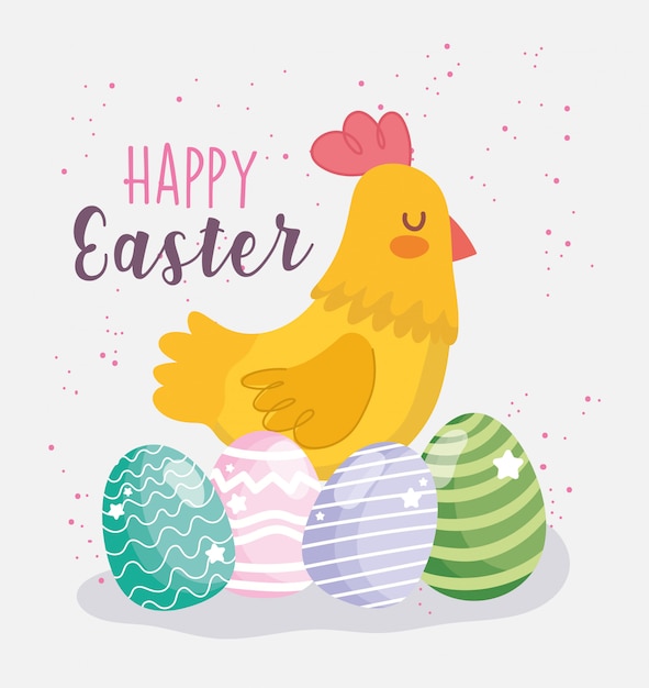 Happy easter cute hen and eggs decoration celebration