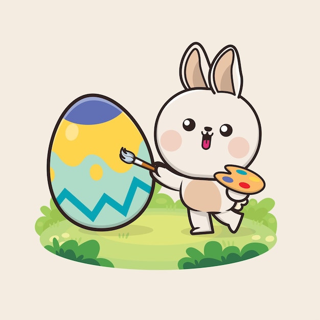 Vettore fondo felice di giorno di pasqua con l'illustrazione sveglia del coniglio di coniglietto di kawaii