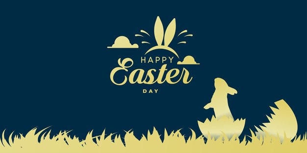 Happy Easter Day background with rabbit ears in doodle style on Blue background