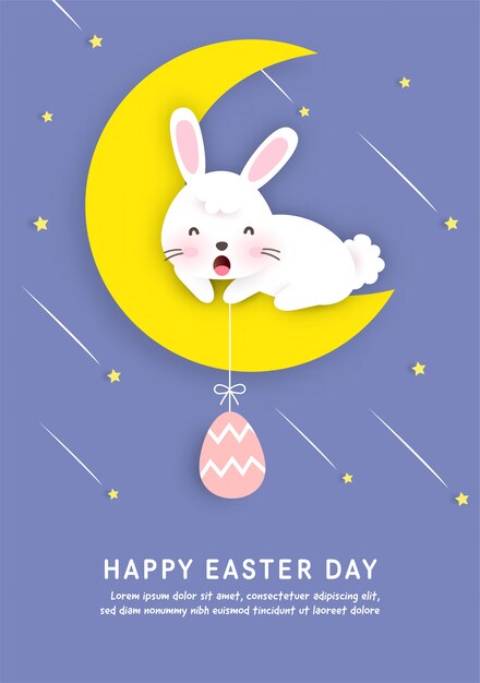 Happy easter day card in paper cut style.