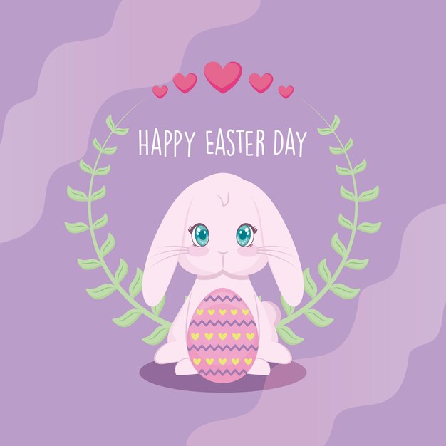 Happy easter day card with cute rabbit and egg