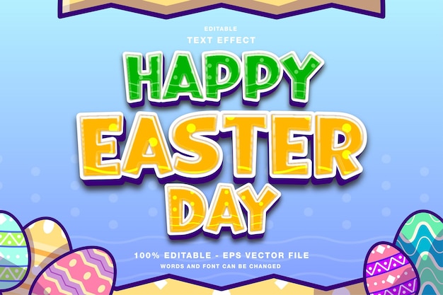 Happy easter day cartoon 3d editable text effect