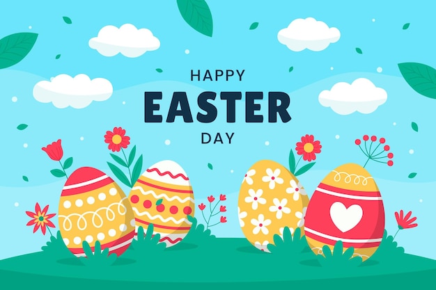 Happy Easter Day Celebration Wallpaper Background Template with Eggs Illustration