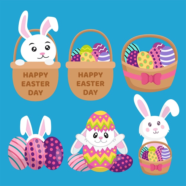 happy easter day cute bunny character illustration