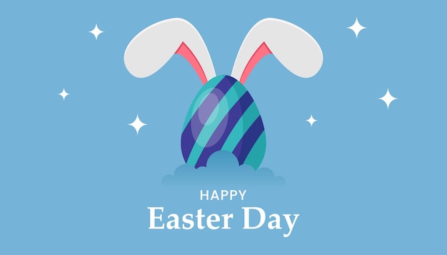 Vector happy easter day design illustration of a colorful egg with cute bunny ears