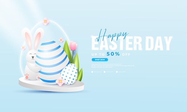 Modello di banner promozionale sconto giorno di pasqua felice