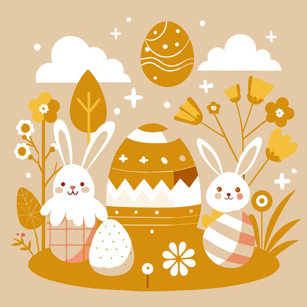 Vector happy easter day eggs hunt kids flat illustration design wallpaper background template