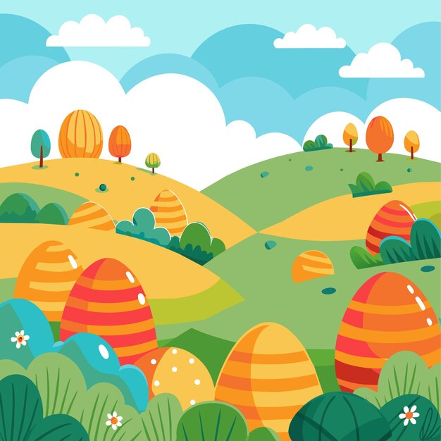 Vector happy easter day eggs hunt kids flat illustration design wallpaper background template