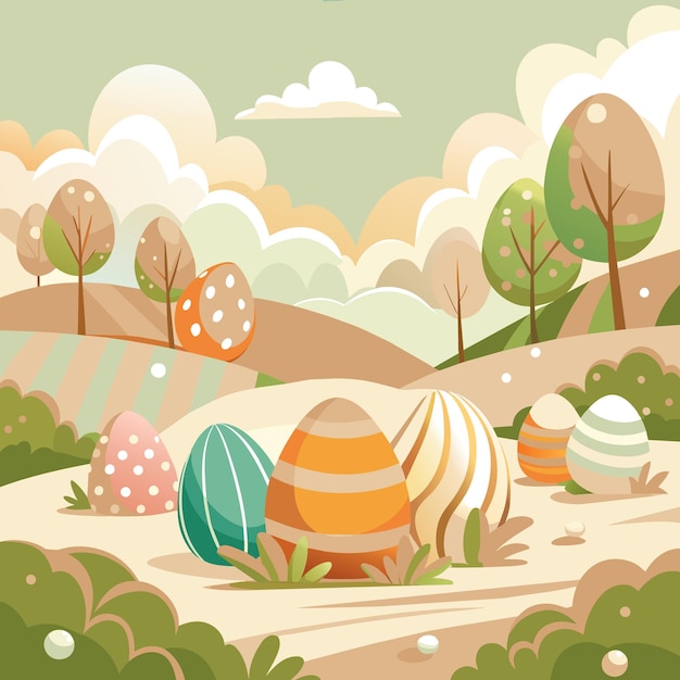 Vector happy easter day eggs hunt kids flat illustration design wallpaper background template