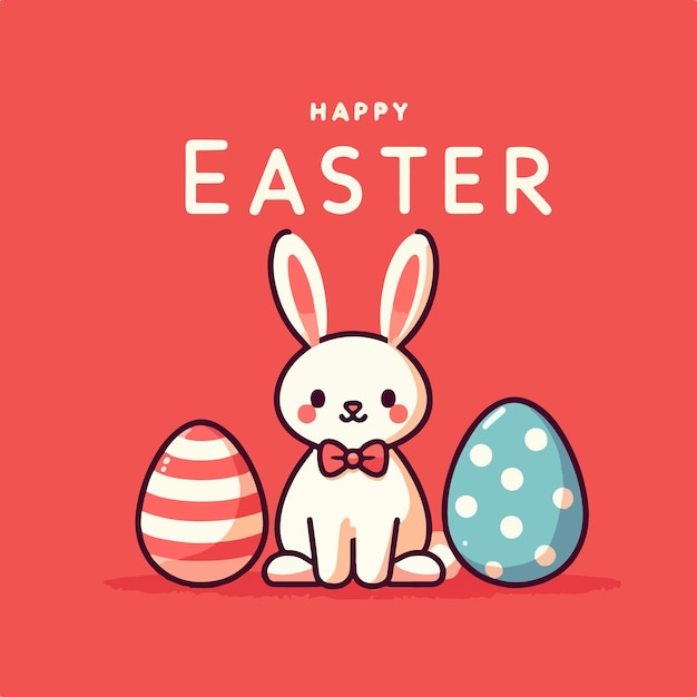 Happy easter day flat vector illustration with rabbit beautiful egg concept