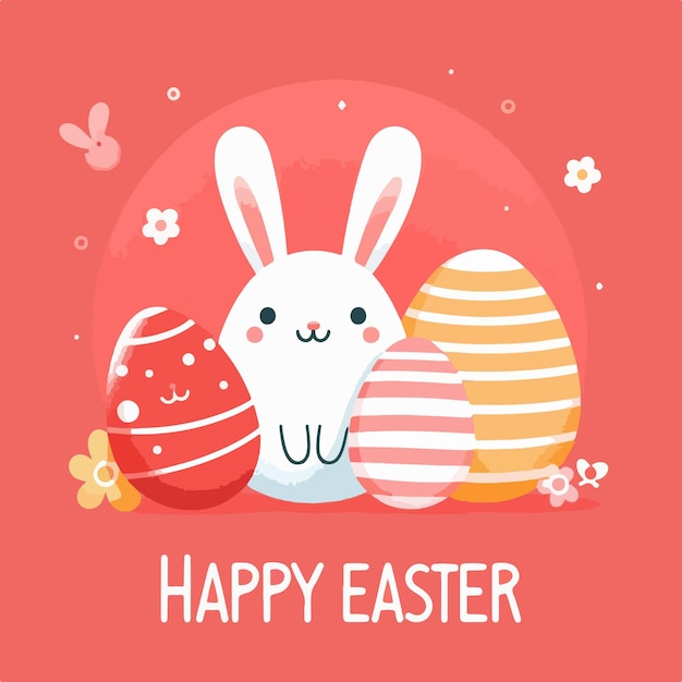 Happy easter day flat vector illustration with rabbit beautiful egg concept