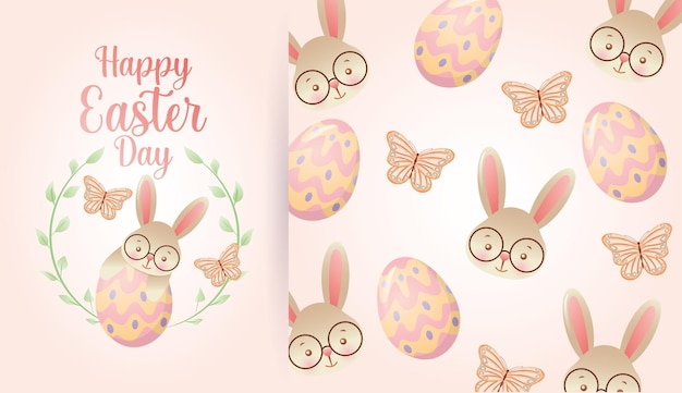 Happy easter day greeting card and seamless pattern