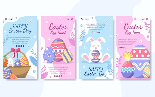 Happy easter day ig stories template flat illustration editable of square background